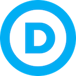 Blue circle with a D in it, denoting the Democratic Party of the US